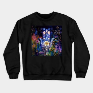 Hippy Floral Art,Hamsa Hand, Crewneck Sweatshirt